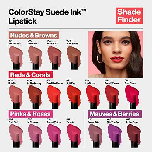 Revlon Lipstick, ColorStay Suede Ink, Built-in Primer, Stocking Stuffer for Women, Waterproof, Smudge-proof, Matte Color, 012 Power Trip, 0.09 oz