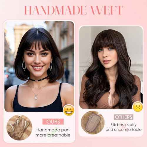 S-noilite Hair Toppers for Women with Bangs Real Human Hair 360¡Æ 3D Cover Clip in Bangs 2X6 Coverage Clip in Hairpiece for Women with Thinning Hairline 10Inch(Gloden Brown/Bleach Blonde)