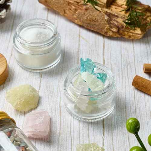1oz Glass Jar with Lid, Hoa Kinh 25Pack Clear Round Containers Cosmetic Glass Jars with Inner Liners and White Lids Travel Jars for Storing Lip and Body Scrub, Lotion, Body Butter, Bath Salts, Liquid