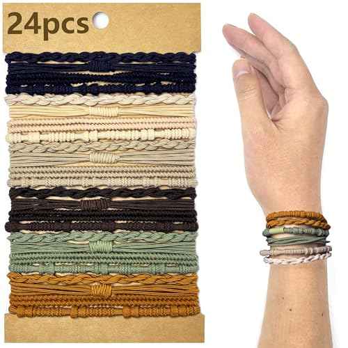 Boho Hair Ties Elastics Hair tie Bracelet No Damage Ponytail Holders for Thin/Thick Hair, Cute Hair Bands & Hair Accessories for Women 24 PCS