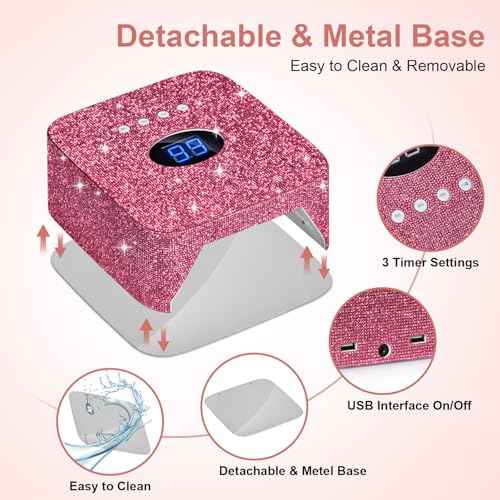 Cordless UV Nail Lamp, 54W Rechargeable UV Light for Gel Nails, Nail Dryer with 3 Timer Modes, Professional Quick Dry Curing Lamp for Salon & Home (Red Diamond)