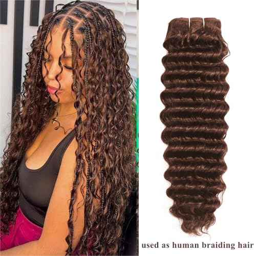 ALLRUN Deep Wave Brown Human Hair Bundles Curly Bundles Chocolate Brown Brazilian Human Hair Bundles Curly Wave Extensions 4# Color 182022 Inch
