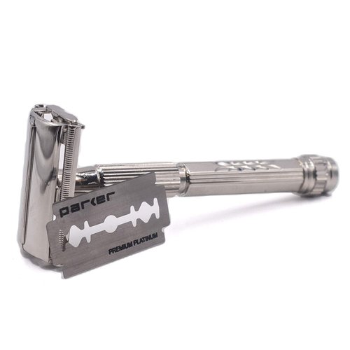 Parker 60R Long Handle Butterfly-Open DE Safety Razor for Men – Solid Brass, Nickel-Plated Wet Shaving Razor – Includes 5 Platinum Blades–Close, Comfortable Shave, Reduces Razor Burn & Ingrown Hairs