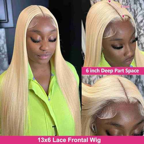 Sebast 26 Inch 613 Lace Front Wig Human Hair 13x6 Blonde Straight Transparent Lace Front Wigs Human Hair Pre Plucked 613 HD Lace Frontal Wig 13x6 200 Density Blonde Wigs Human Hair for Women