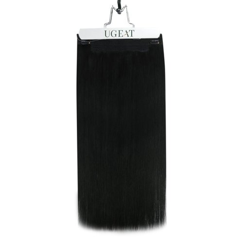 Ugeat Black Wire Hair Extensions Real Human Hair Jet Black Invisible Wire Hair Extensions 12 Inch Short with Adjustable Transparent Headband Hair Piece Remy Softness No Damage 70g