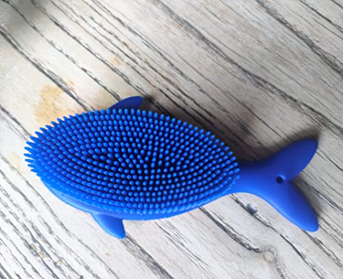 Premium Sensory Brush for Kids or Autism,Soft Silicone Body Scrubber,2 in 1 Sensory Room Occupational Therapy Sensory Brushes,Silicone Loofah,Pet Shower Brush Bath Brush Shampoo Brush(Whale-Blue)