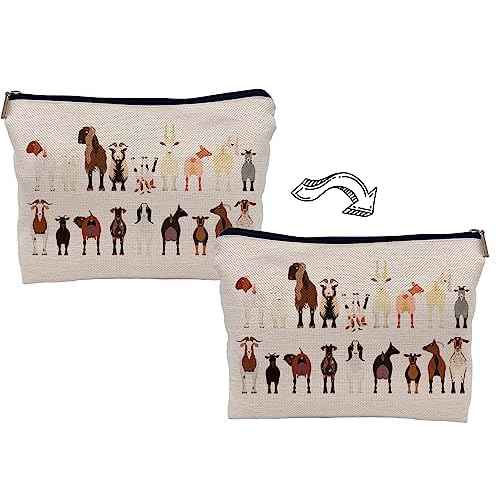 Cartoon Various Breeds of Goats Group Makeup Bag Cosmetic Zipper Pouch Toiletry Bags,Funny Goat Gifts for Lovers Women