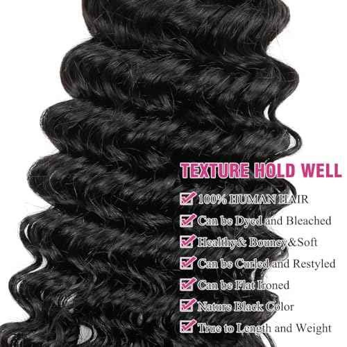 Human Hair Bundles Deep Wave Bundles 18 20 22inch Deep Wave 3 Bundles Weave 100% Unprocessed Brazilian Virgin Human Hair Deep Wave Bundles for Black Woman Nature Black