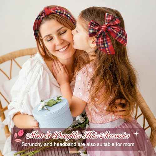 DEEKA School Uniform Plaid Hair Bows & Knotted Plaid Headband & Scrunchies Fable Hair Bow Set Alligator Clips for Toddler Girls Hair Accessories for Little School Girls (Christmas)