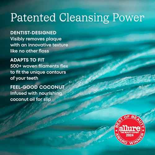 Cocolab Woven Dental Floss, Dentist-Designed Oral Care, Coconut Scent, Waxed, Expanding, Vegan, Kid-Friendly String Floss with Coconut Oil, 1 Spool (33 yd)