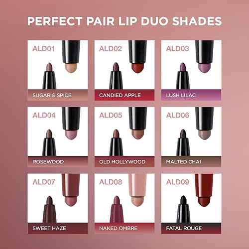 Absolute New York ALD07 Perfect Pair Lip Duo, Fuller and Poutier Lips, Deeper Shade For Lip Contouring, Satin Lipstick and Lip Liner