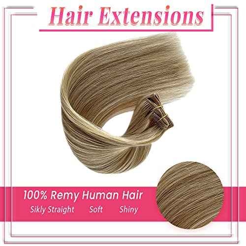 Blonde Clip in Human Hair Extensions Real Remy Natural Hair 20Inch Light Blonde Highlighted Golden Blonde Balayage Clip for Hair Extensions 7 Pieces 70G