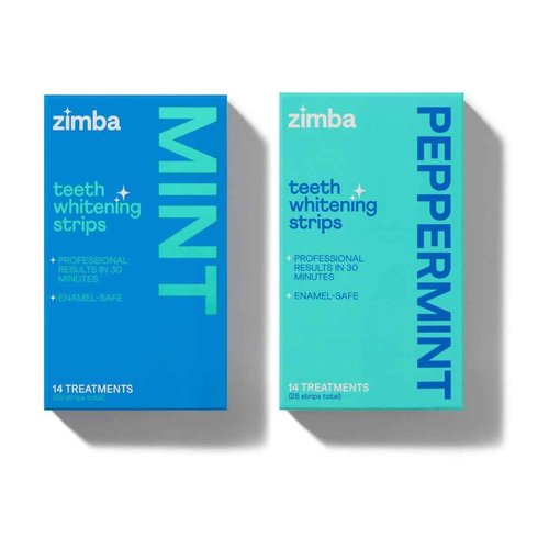 Zimba Mint & Peppermint Teeth Whitening Strips for Teeth Sensitive, White Strips for Teeth Whitening, Teeth Whitener Stain Remover 28 White Strips Included Per Pack, 2 Pack (14 Day Treatment)