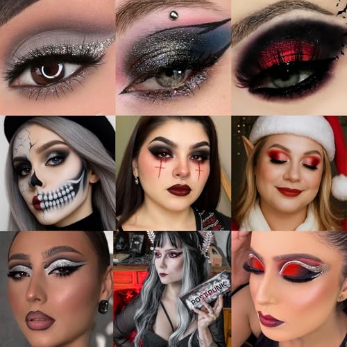 Black Gray Red Goth Makeup Palette, High Pigmented Grey Silver Brown Matte Shimmer Smokey Eyeshadow Palette, 12 Color Long Last Dark Emo Grunge Vampire Eye Shadow for Daily & Halloween Clown,Blendable