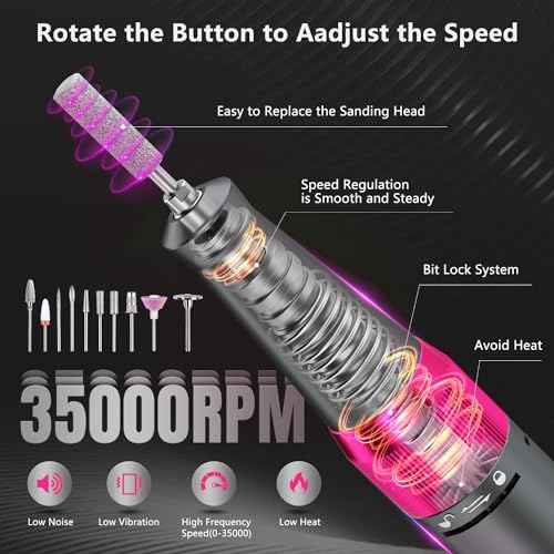 OWill Electric Nail Drill Professional, 35000RPM Rechargeable Machine With LED Display, Portable Electric File for Salon Home Kits, Pink