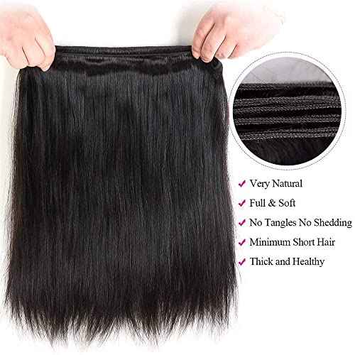 Straight Bundles Human Hair 20 22 24 26 Inch 4 Bundles Human Hair Straight 100% Unprocessed Brazilian Virgin Hair Weave Bundles Human Hair Extension for Women Trippy Hair Bundle Natural Color