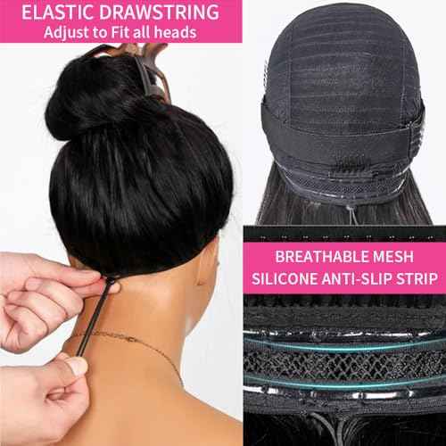 Hidden Strap 13x6 Lace Front Wigs Human Hair Straight Glueless Human Hair Pre Plucked Wig With Drawstring 180 Density 13x6 Human Hair Wigs for Women Straight Lace Frontal 26 Inch