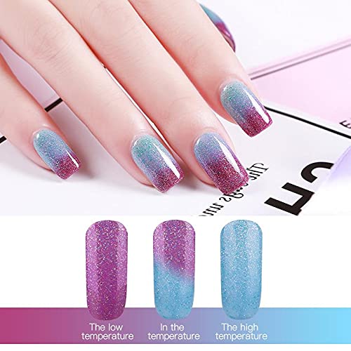 Omainy Gel Nail Polish Set -Color Changing Gel Nail Polish Set Red Grey Black Purple Blue Pink Red Lavender Blue Color Changing Gel Polish Soak Off UV LED Thermal Temperature Art (8PCS002)