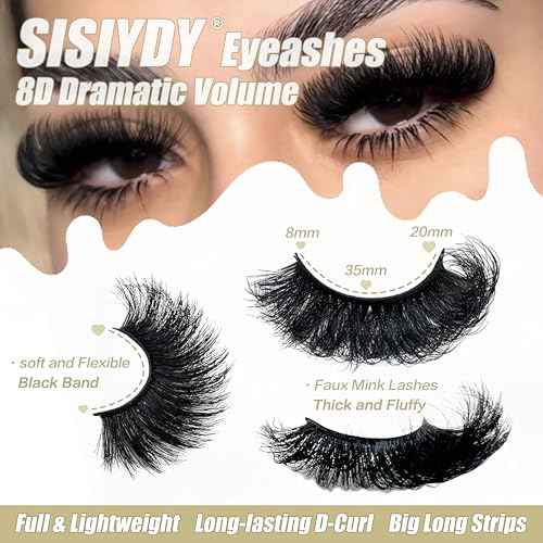 Mink Lashes Fluffy 20MM Dramatic Thick Volume Cat Eyelashes 25MM 3D Faux Mink 8D Lashes Strips Pack YH-108