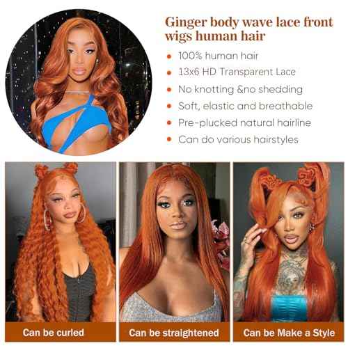 Ginger Lace Front Wig - 13x6 HD Body Wave, Pre Plucked with Baby Hair, 180 Density, Glueless Orange 24 Inch