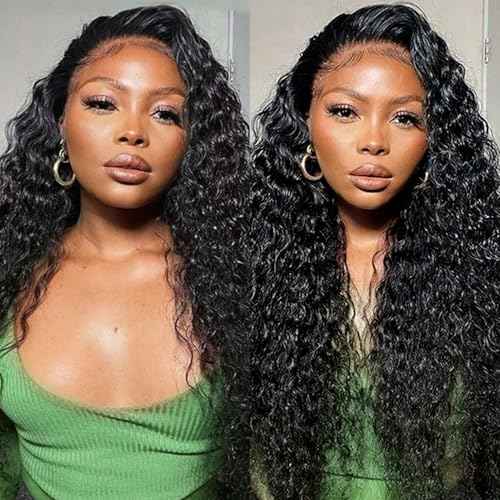 Deep Wave Lace Front Wigs Human Hair 13x4 HD Lace Front Wigs Human Hair Pre Plucked Brazilian Curly HumanHair Wig 200 Density Glueless Frontal Wigs For Women(14inch)