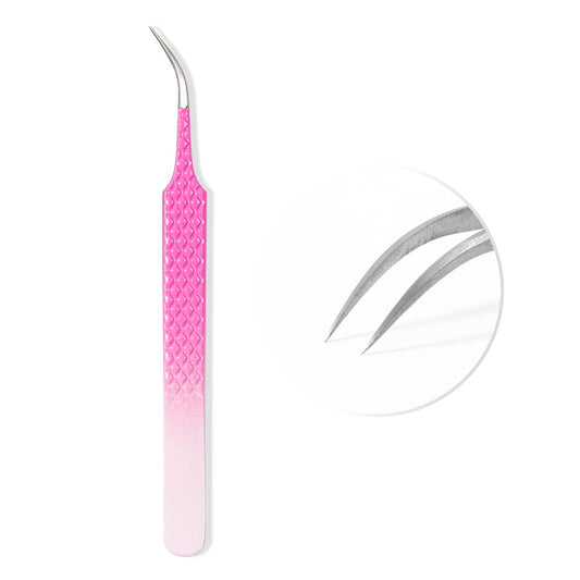 TDANCE Lash Tweezers for Eyelash Extensions,Diamond Grip Curved Lash Extension Tweezers,Stainless Steel Fiber Tip Isolation Tweezers Eyelash Extensions(Ombre-T02-Curved Tweezers,1Pcs)