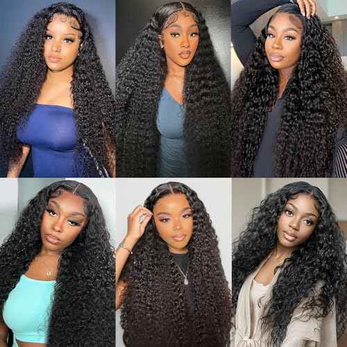 28 Inch Deep Wave Lace Front Wigs Human Hair 200 Density 13X6 HD Lace Front Wigs Human Hair Pre Plucked Deep Curly Frontal Wigs Human Hair for Women Natural Black