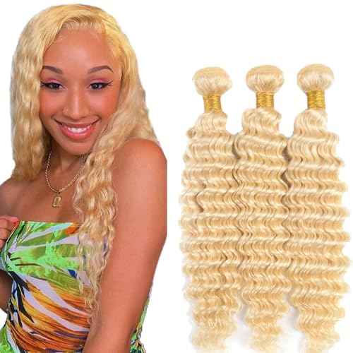 34 34 34 Inch Blonde Deep Wave Bundles Human Hair Brazilian Unprocessed Virgin Hair Color 613 Deep Wave Bundles