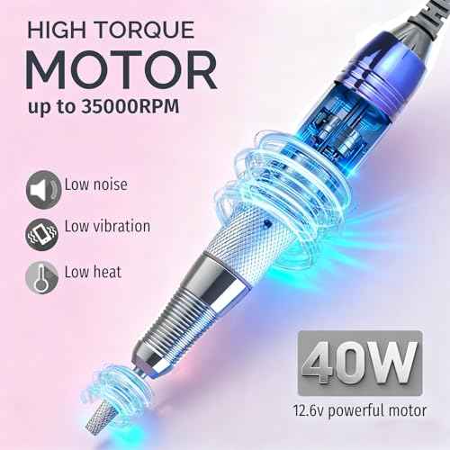 Professional Nail Drill, Lumcrissy 35000RPM Professional Nail File Machine, Rechargeable Efile for Acrylic Gel Nails with Ceramic Drill Bits Set& Sanding Bands for Manicure Salon Home Use