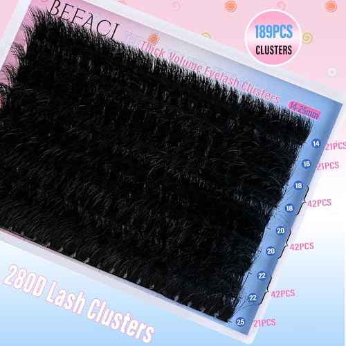 Lash Clusters Eyelash Extensions 280D Individual Eyelashes 14-25mm DIY Lashes Extension Mega Volume False Eyelashes by BEFACL(Dramatic)