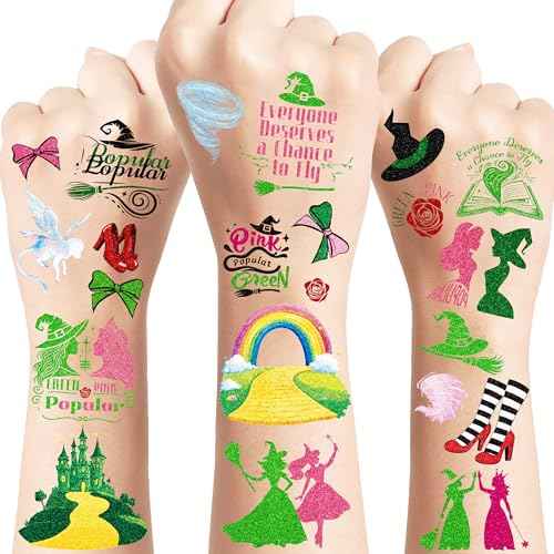 Witch Merch Temporary Tattoos - 73Pcs Tattoos Stickers for Witch Birthday Party Decorations, Wizard Gifts Party favors & Musical DIY Activity Supplies (Glitter)