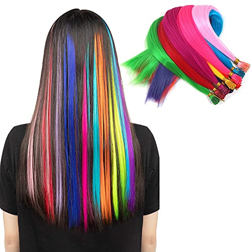 Rainbow Hair Extensions Kit: 90-100 Pcs, 21 Inch I-Tip Colored Microlink Hair Set for Women, Kids - Gifts, Cosplay, Parties, Highlights (Multi-Colors Kit)