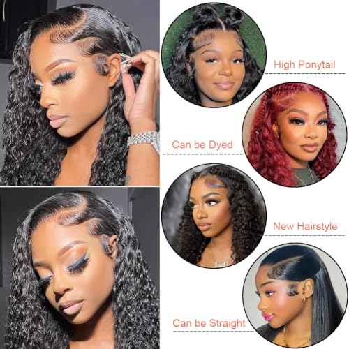24 Inch Deep Wave Lace Front Wigs Human Hair 13x6 HD Lace Front Wigs for Women Natural Color Deep Curly Human Hair Wig 180% Density Transparent Lace Frontal Wig Pre Plucked