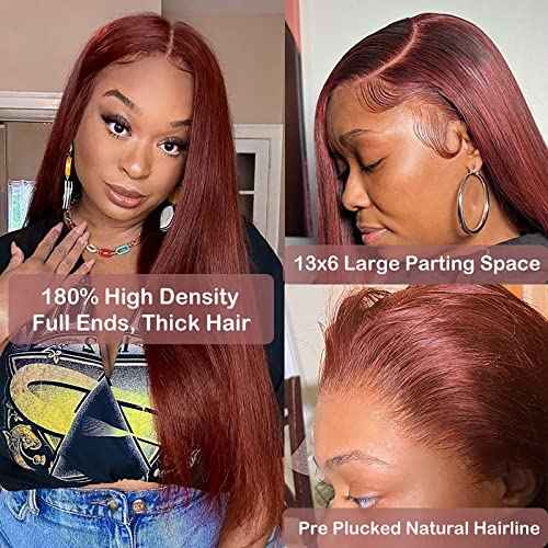 28 Inch Reddish Brown Straight Lace Front Wig, 13x4 HD Lace Front Wigs Human Hair Pre Plucked With Baby Hair HD Lace Frontal Wigs for Black Women 180% Density