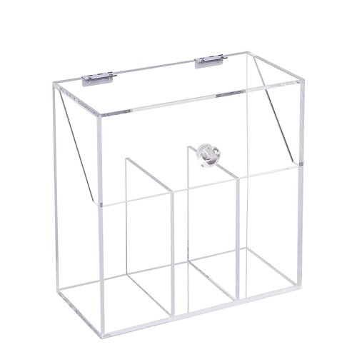 Vevitts Acrylic Makeup Brush Holder, Clear Cosmetic Storage Box with 3 Brush Holders, Dust Cover, Large-Capacity Split Design for Organizing Vanity Desk