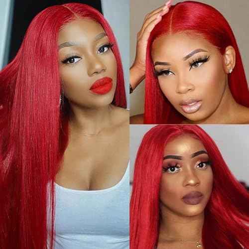 Red Human Hair Bundles Red Straight Bundles Hair Weave 28 30 32 Inch 8A Brazilian Virgin Remy Hair 3 Bundles Double Weft Soft Real Human Hair Extensions