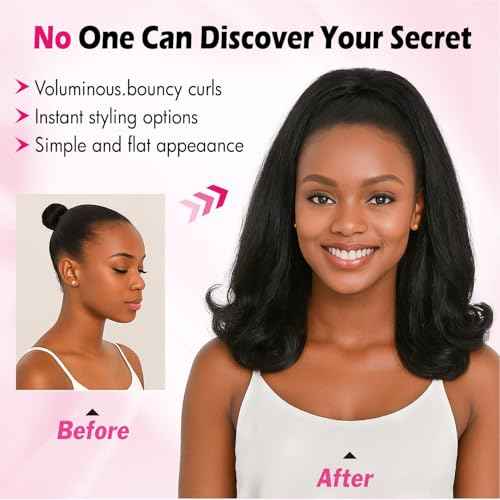 Flick Ponytail Extension 14 inch Yaki Straight Drawstring Ponytail for Black Women Shoulder Length Natural Black Synthetic Kinky Straight Hair Pony Tail with Tail Warping(1B)
