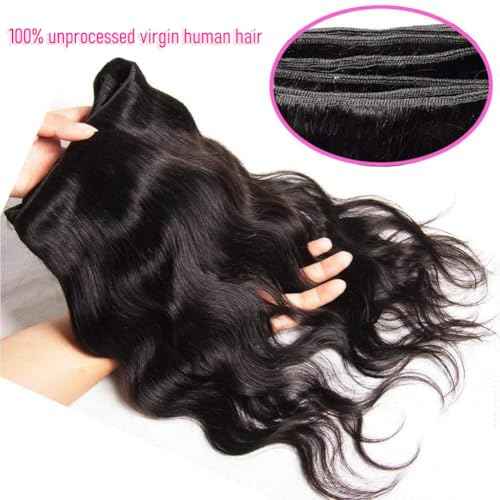 CHEEON Body Wave Bundles Human Hair 16 18 20 Inch Human Hair Bundles 12A Grade Unprocessed Brazilian Virgin Hair Extensions 3 Bundles Deal Natural Black