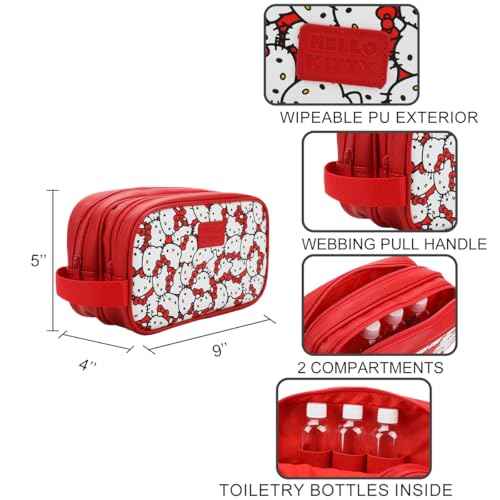 Bioworld Hello Kitty Character Face All-Over Print 9" Dual Compartment Toiletry Kit