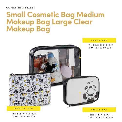 Mickey Mouse Cosmetic Case Set - Officially Licensed Mickey and Minnie Mouse Travel Cosmetic Case 3 Piece Set - Girls, Boys, Teens, Adults (Black Mickey)