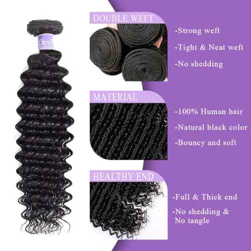 Deep Wave Human Hair Bundles 22 24 26 Inch 12A Brazilian Deep Wave Bundles Human Hair 100% Unprocessed Virgin Deep Curly Hair Weave Natural Black
