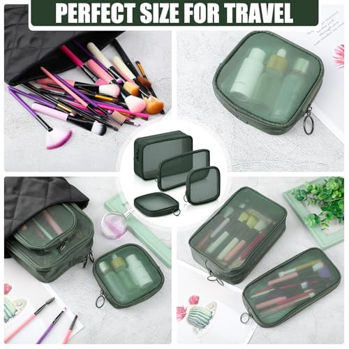 Weewooday 4 Pcs Mesh Makeup Bag Mesh Cosmetic Bag Travel Toiletry Pouch with Zipper Mini Makeup Cosmetic Purse for Daily Accessory(Small, Large, Medium,Olive Green)