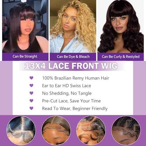 Loose Water Wave Lace Front Wigs Human Hair Wear and Go Glueless Wigs Human Hair Pre Plucked Pre Cut 13x4 Lace Front Wig with Baby Hair Natural Dark Brown 16 Inch