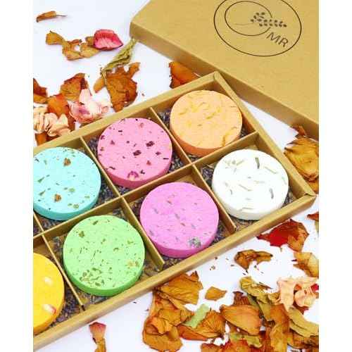 Shower Steamers Aromatherapy - 8 Pack Organic Shower Bombs with Natural Essential Oil, Self Care and Stress Relief Birthday/Home Spa/Christmas Stocking Stuffers/White Elephant Gifts for Women