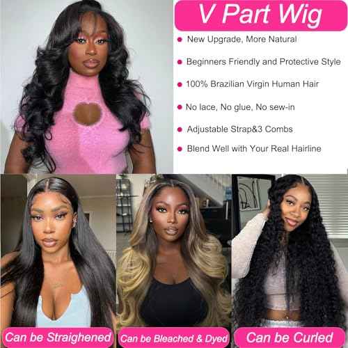 V Part Wig Human Hair Body Wave Upgrade Glueless Wigs Human Hair U part Vpart Human Hair Wig Beginner Friendly Real Hair wigs for Women 180% Density 22 Inch