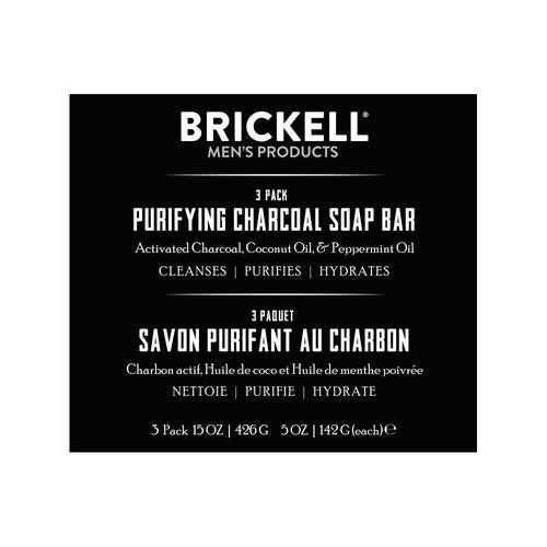 Brickell Men's Purifying Charcoal Soap Bar for Men (3 Pack), Natural and Organic, Exfoliating Bar Soap Handmade with Activated Charcoal and Peppermint Scented, 5 Ounce Bar (3 Pack)