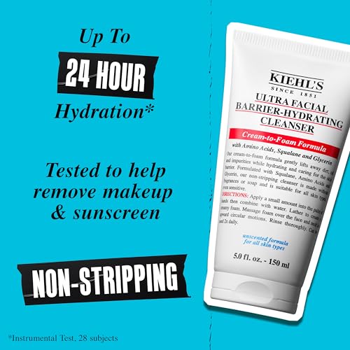 Kiehl's Ultra Facial Barrier-Hydrating Cleanser, Cream-To-Foam Non-Stripping Daily Face Wash For All Skin Types, Including Sensitive