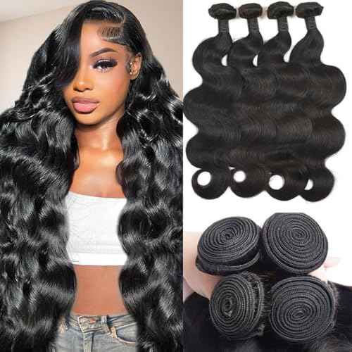 12A Human Hair Bundles 16 18 20 22 Inch Body Wave Bundles Human Hair Unprocessed Brazilian Quick Weave Hair 4 Bundles for Women Natural Color