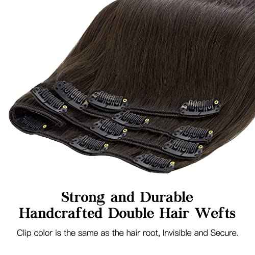 HOTBANANA Human Hair Clip in Hair Extensions, Dark Brown 120g Clip in Hair Extensions Real Human Hair Straight Remy Hair 22 Inch 7pcs
