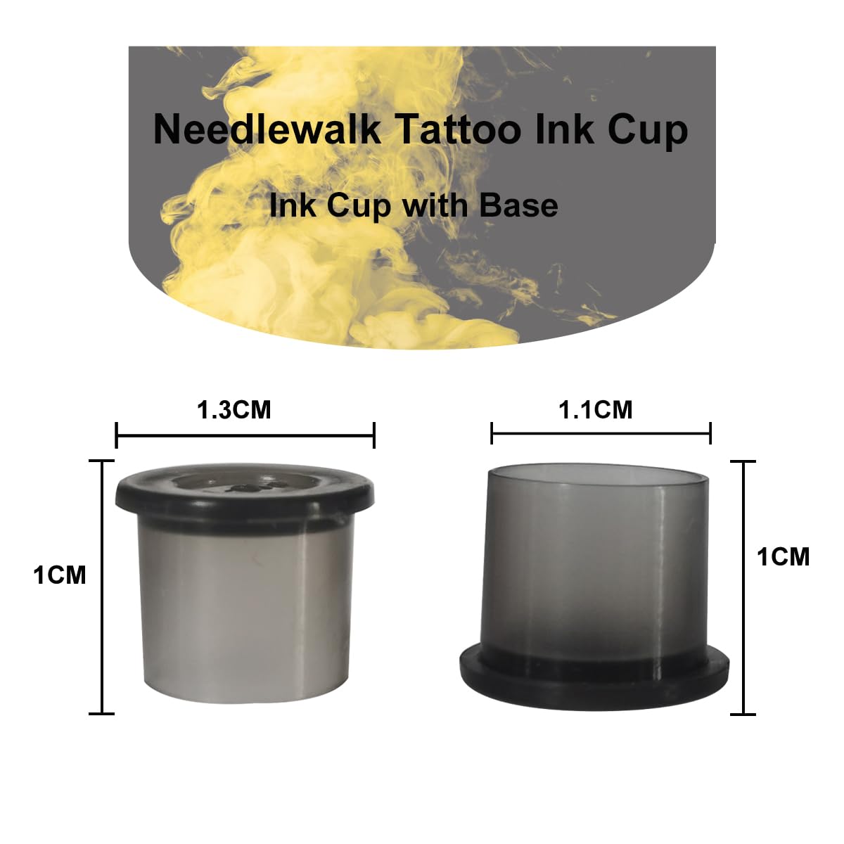 NeedleWalk Black Tatttoo Ink Cups With Base 600 Pcs #10 Medium Pigment Cups for Tattooing Container Cap Tattoo Accessory